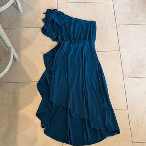 Karen Zambos One-Shoulder Teal Dress